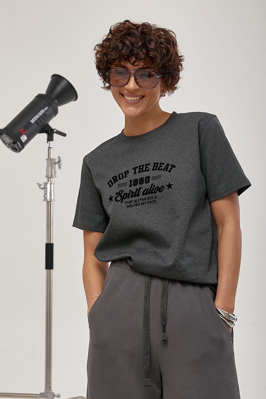 Жіноча футболка з оксамитовим написом LX-10726522 Жіноча футболка з оксамитовим написом LX-10726522