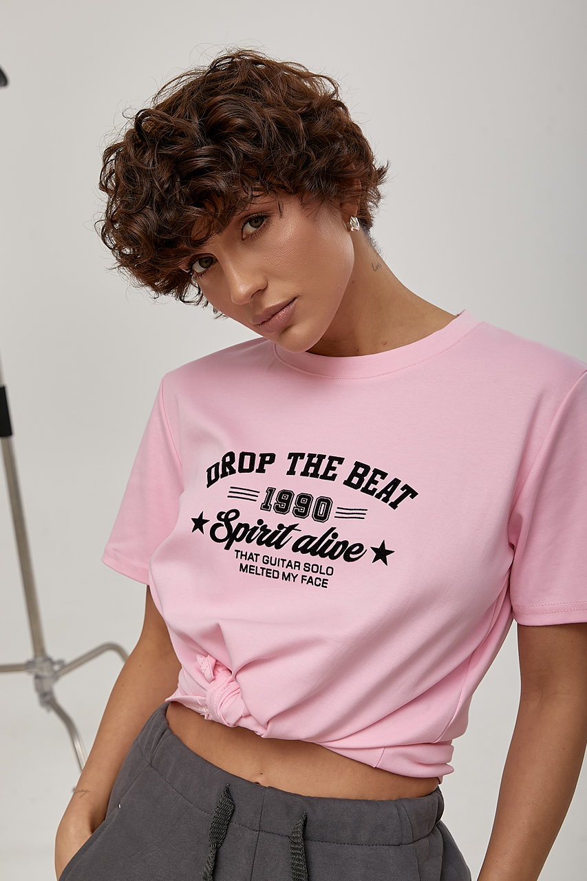 Жіноча футболка з оксамитовим написом LX-10726514 Жіноча футболка з оксамитовим написом LX-10726514