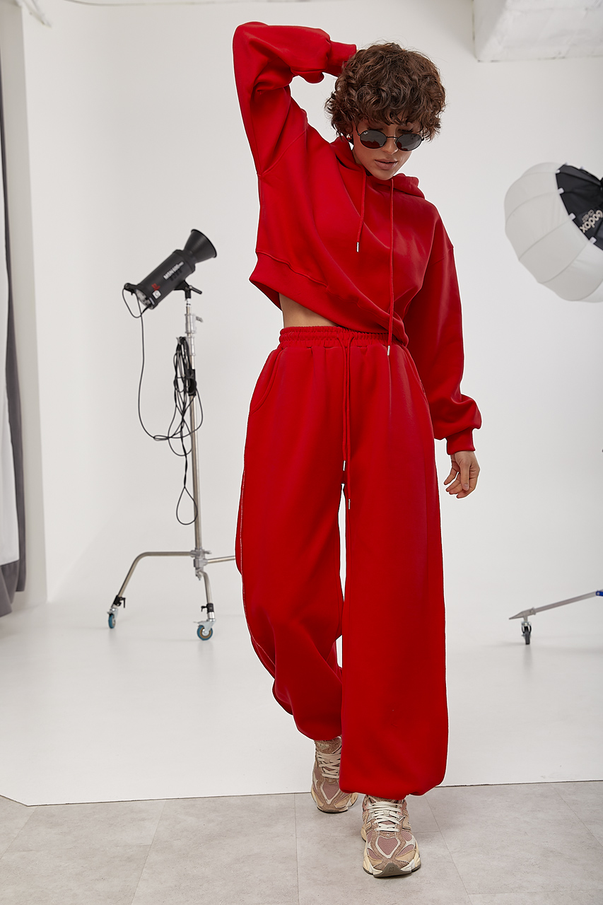 Спортивний костюм із худі та прямими штанами зі швами навиворіт  LX-10726921
