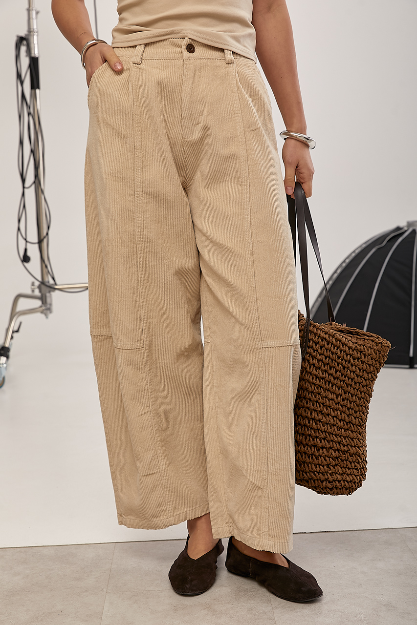 Вельветові штани з декоративними швами  LX-10727326