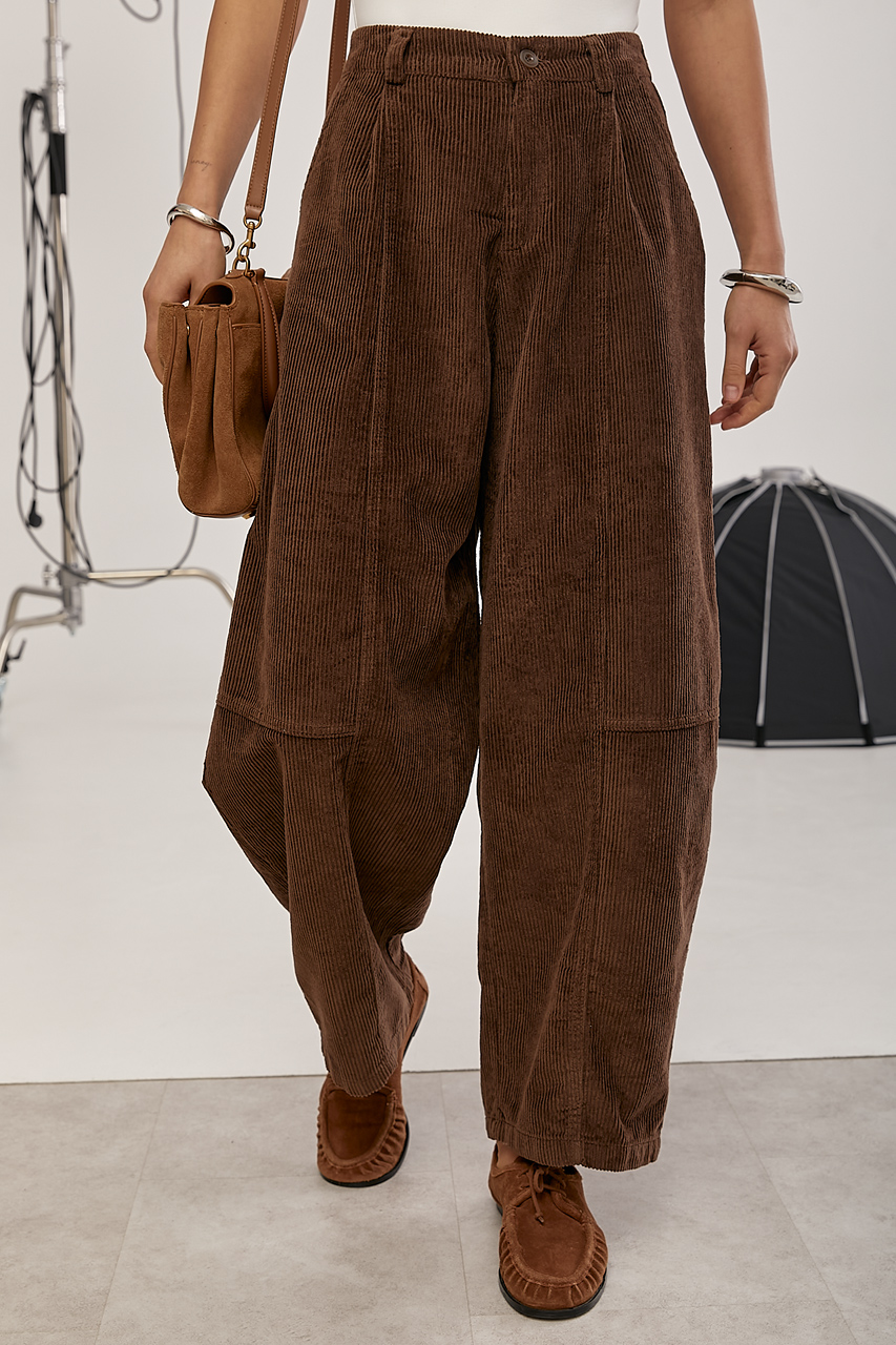 Вельветові штани з декоративними швами  LX-10727328