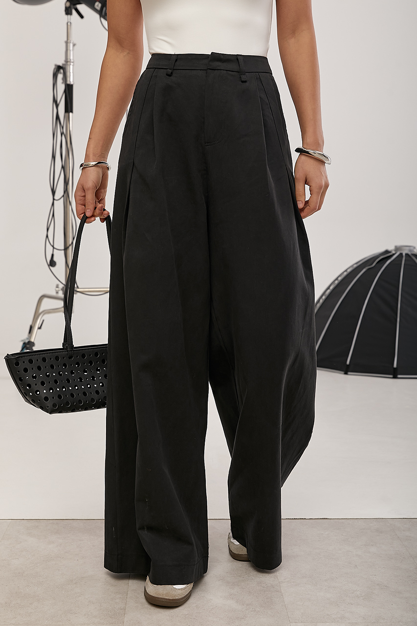 Котонові штани палаццо зі складками  LX-10727909