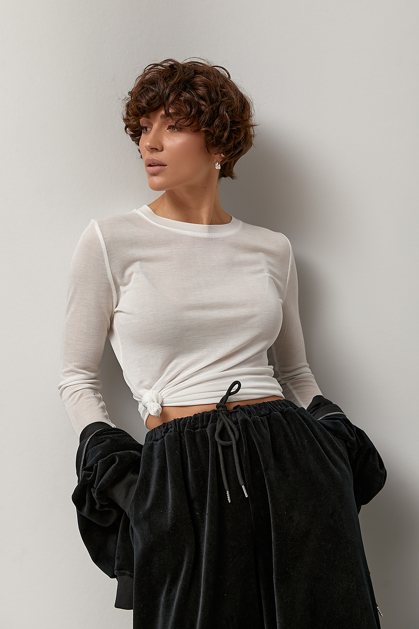 Однотонний сітчастий лонгслів