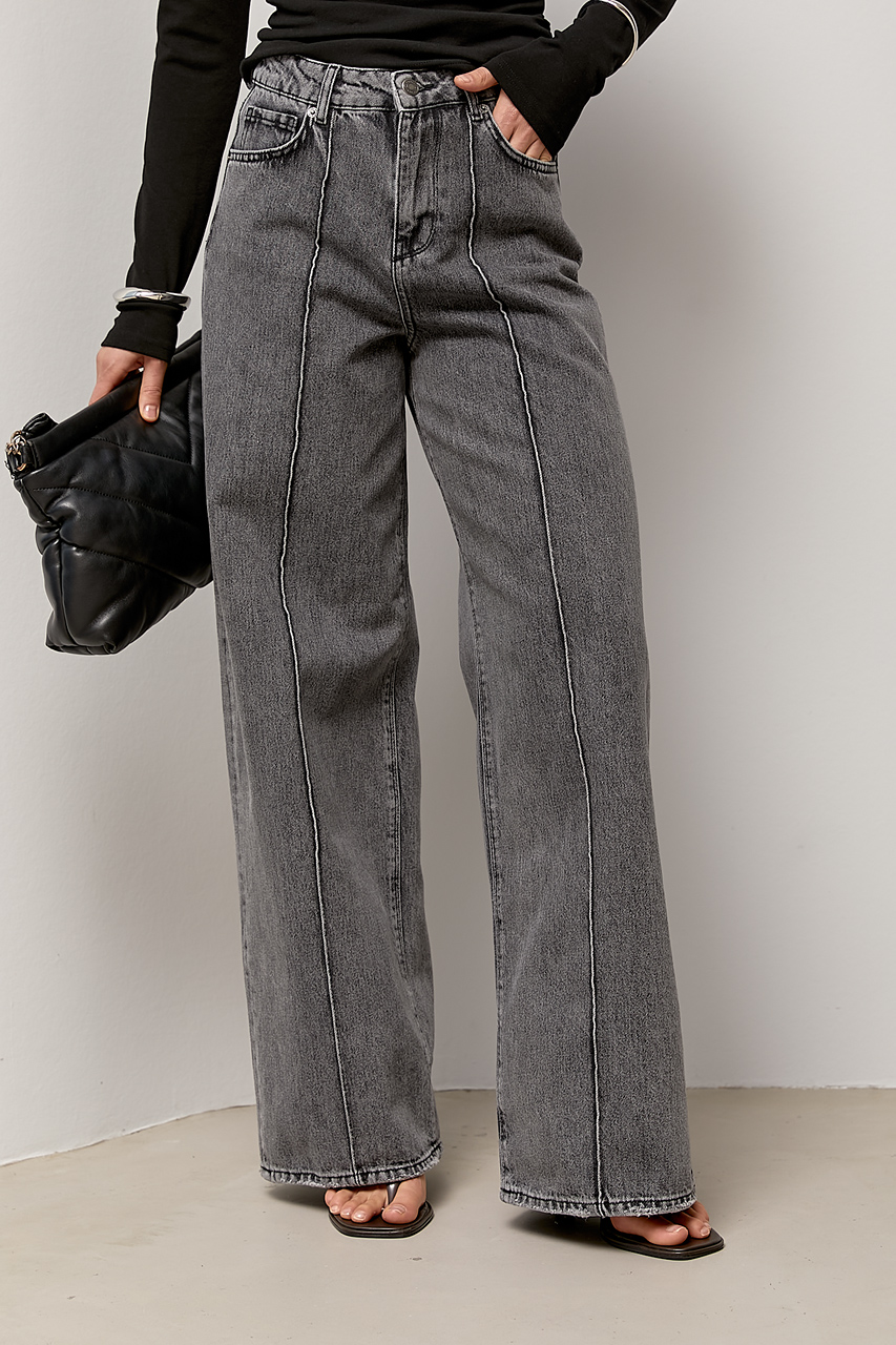 Широкі прямі джинси з декоративними швами  LX-10728109