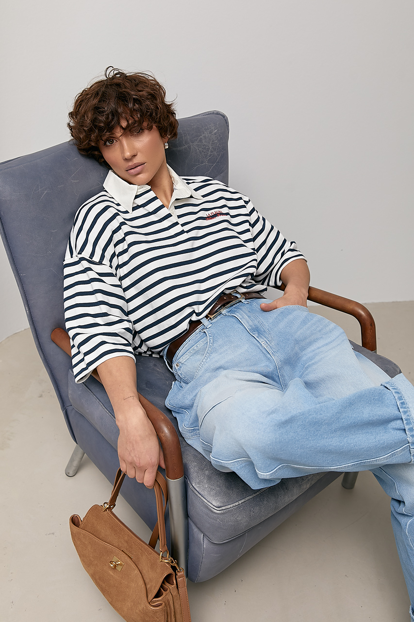 Футболка-поло у смужку  LX-10728202