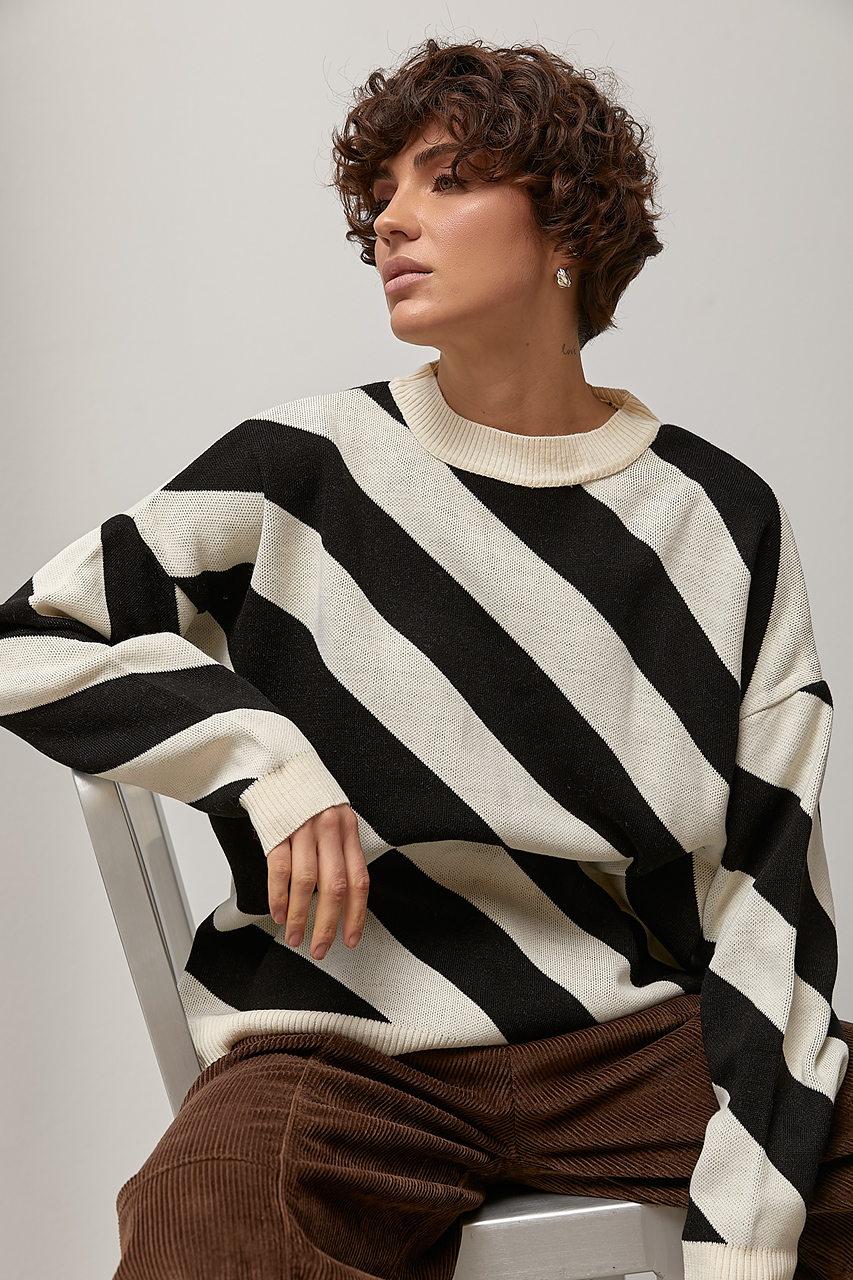 Трикотажна в'язана кофта у діагональну смужку  LX-10728326