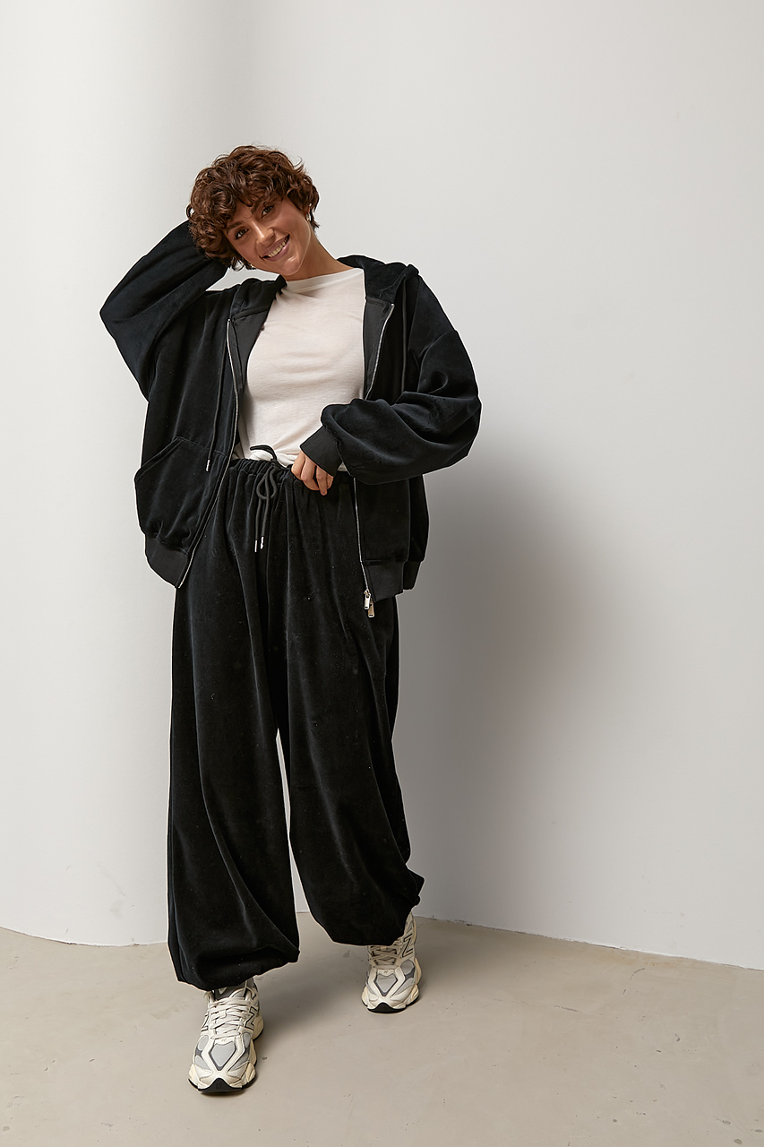 Велюровий спортивний костюм із худі та прямими штанами  LX-10728409