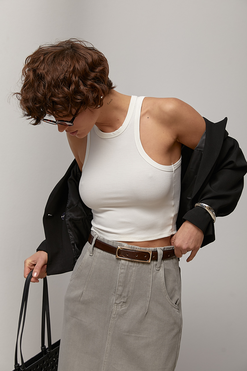 Коротка майка-борцовка в рубчик  LX-10729047