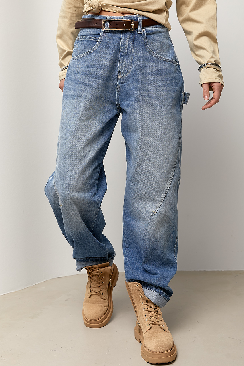 Джинси багі з декоративним швом  LX-10729240