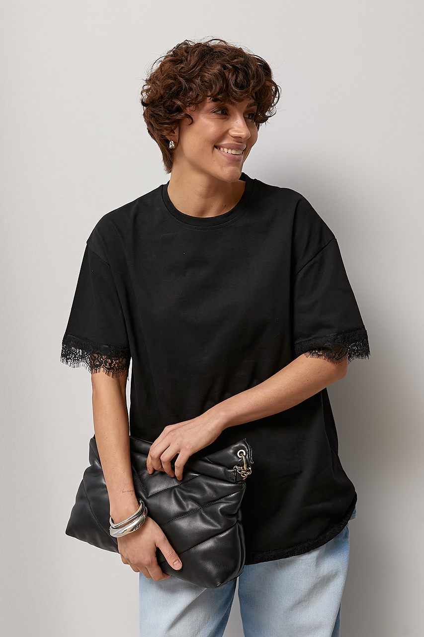 Оверсайз футболка із мереживом  LX-10729309