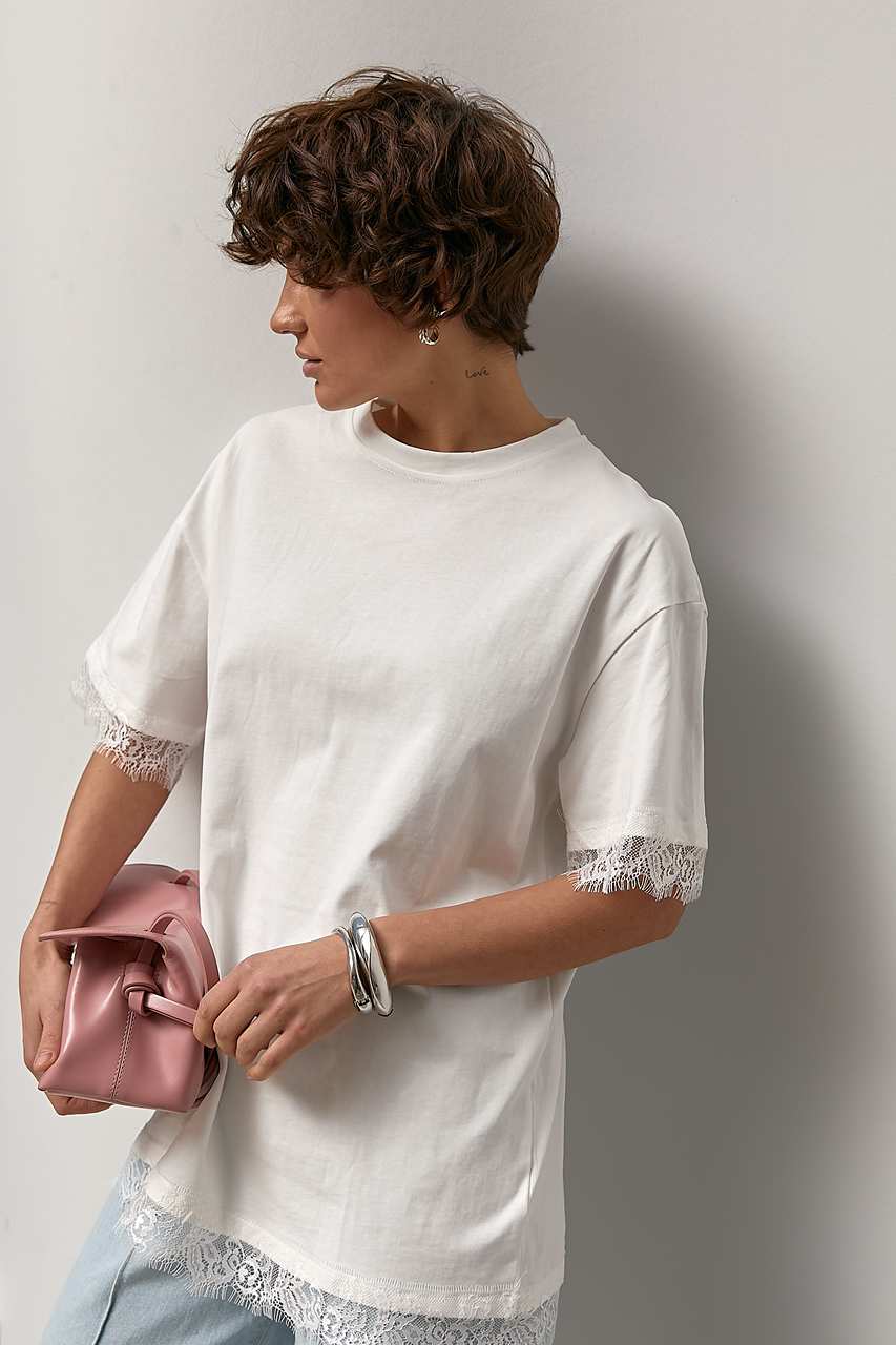 Оверсайз футболка із мереживом  LX-10729301