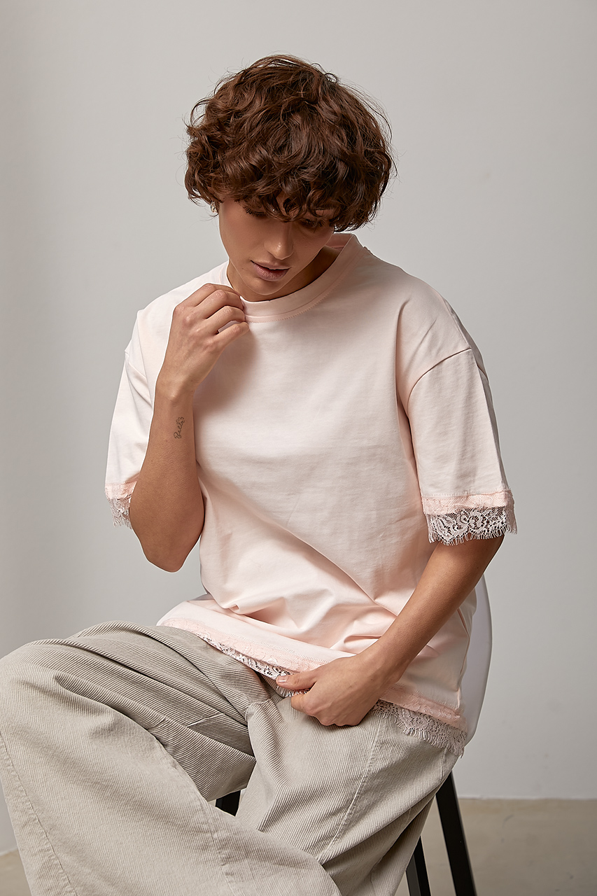 Оверсайз футболка із мереживом  LX-10729307