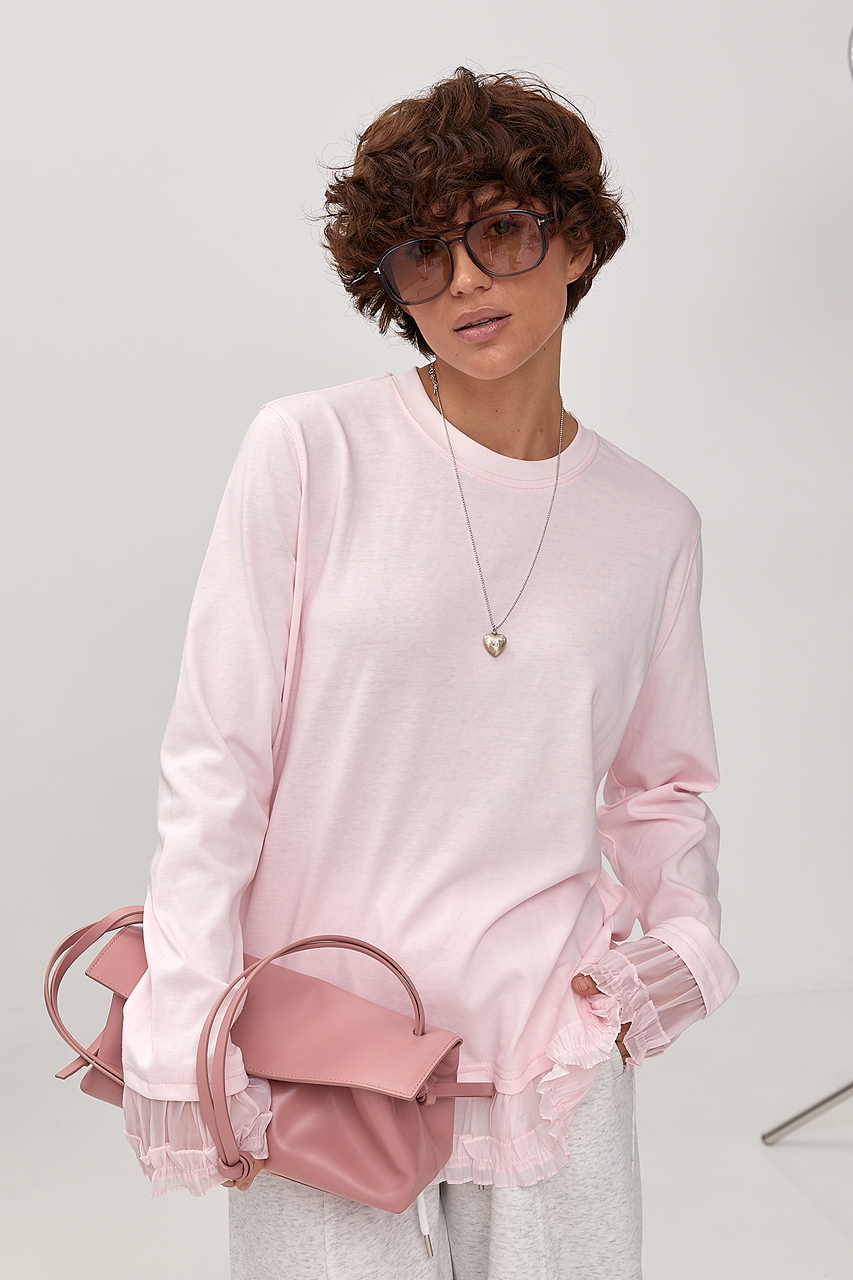 Вільний лонгслів з рюшами LX-10730007 Вільний лонгслів з рюшами LX-10730007