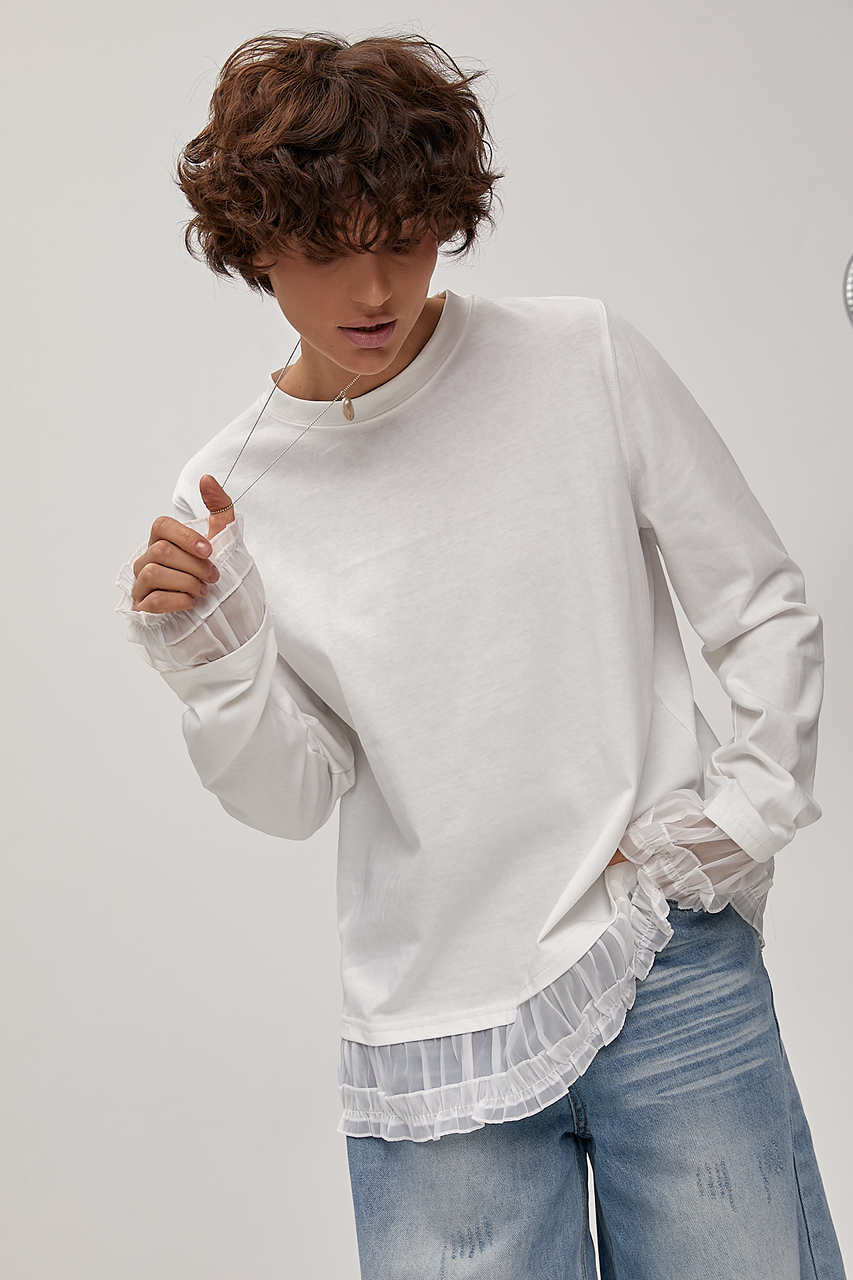 Вільний лонгслів з рюшами  LX-10730047