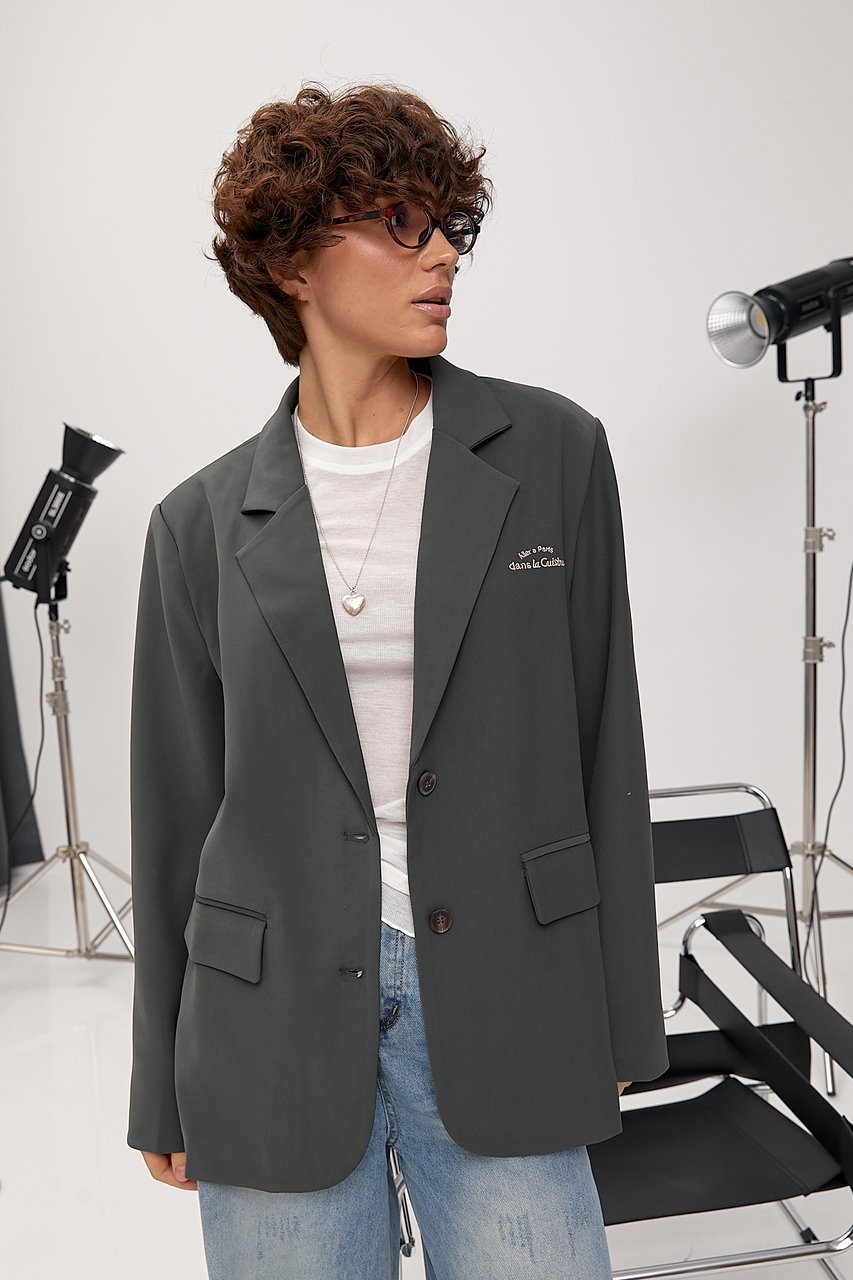 Класичний прямий піджак з написами  LX-10731731