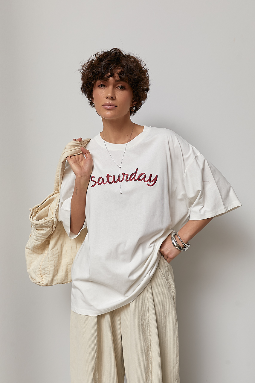 Футболка вільного фасону з написом Saturday  LX-10732347