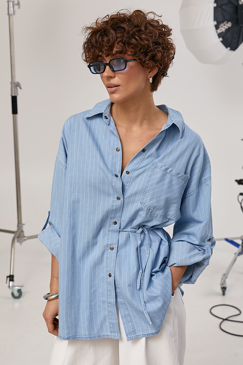 Подовжена вільна сорочка в смужку  LX-10732412