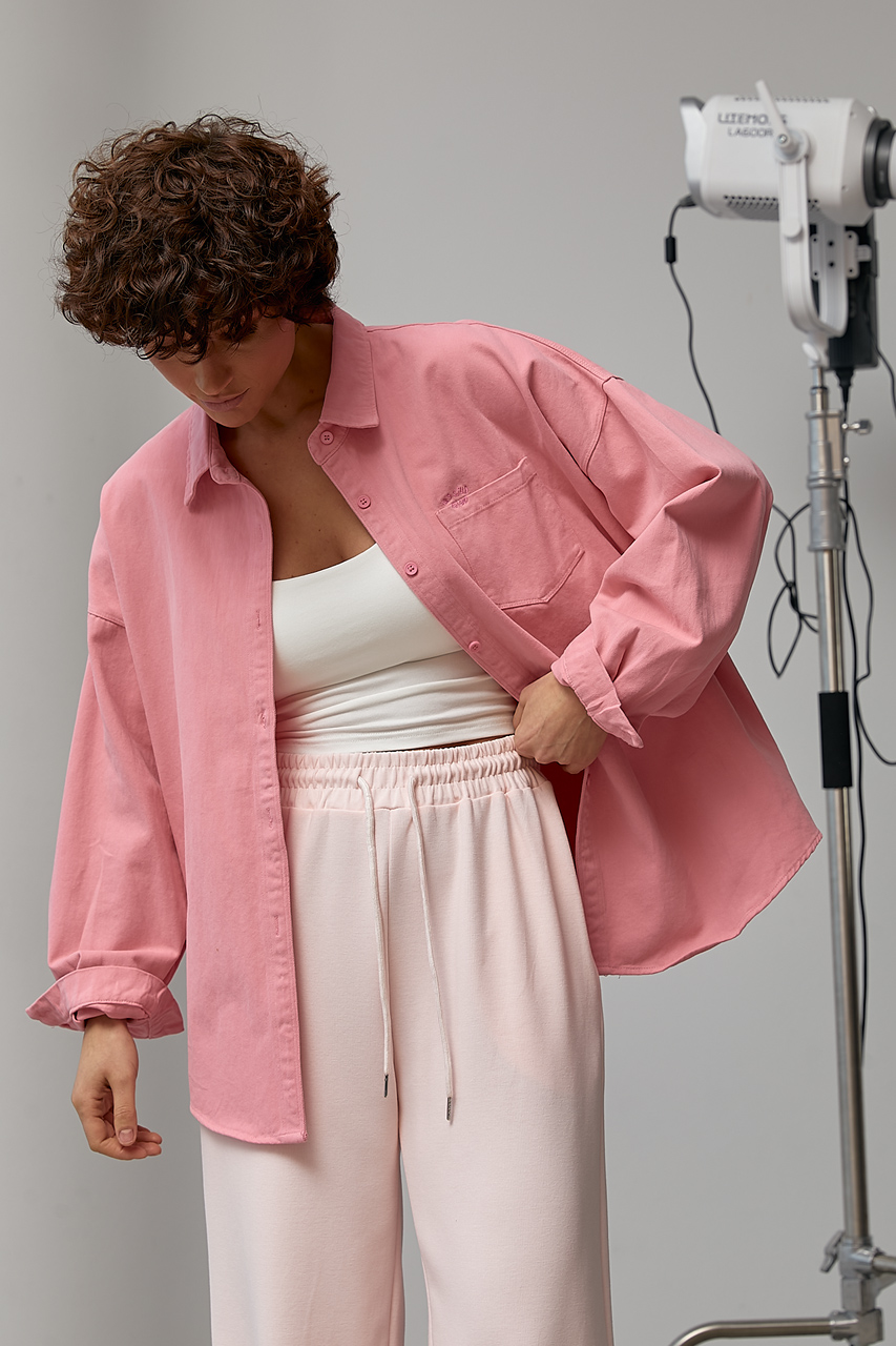 Котонова сорочка на ґудзиках з подовженою спинкою