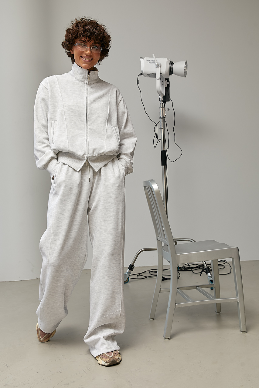 Спортивний костюм із кофтою на бликавці та широкими штанами  LX-10733211