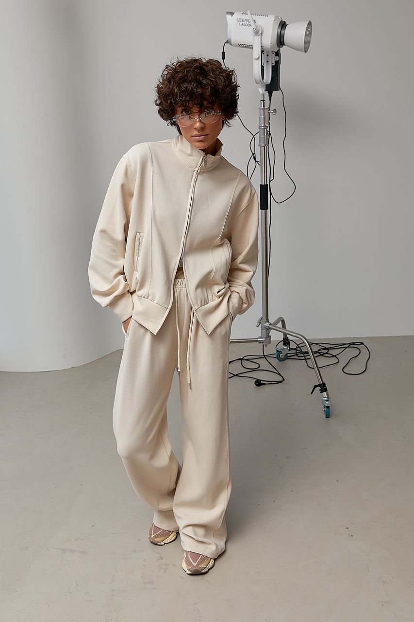 Спортивний костюм із кофтою на бликавці та широкими штанами LX-10733226 Спортивний костюм із кофтою на бликавці та широкими штанами LX-10733226