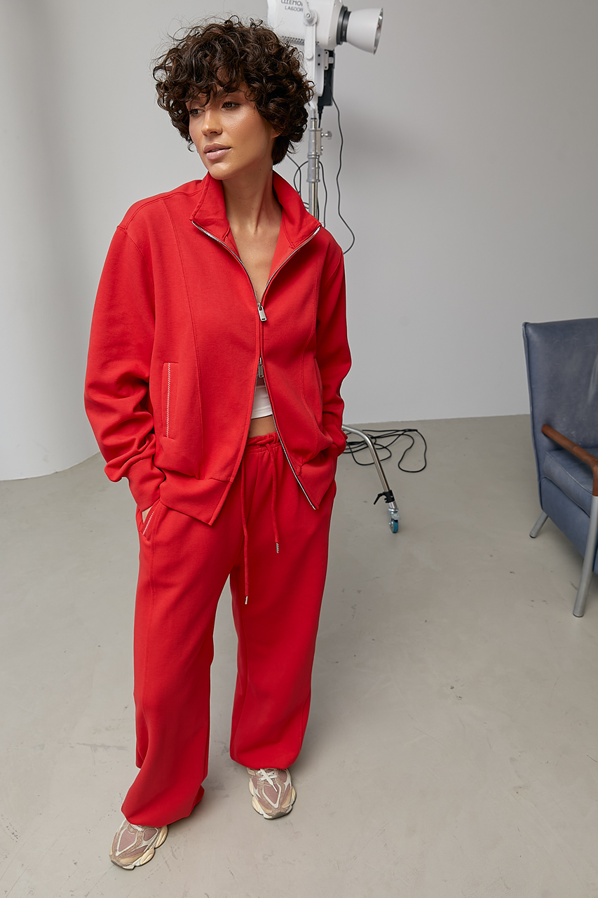 Спортивний костюм із кофтою на бликавці та широкими штанами  LX-10733221