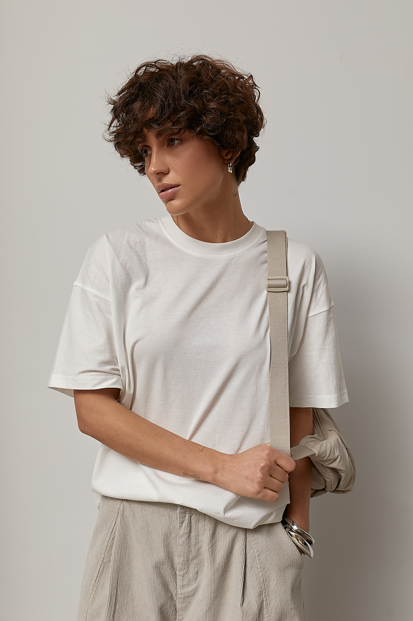 Однотонна трикотажна вільна футболка  LX-10733601