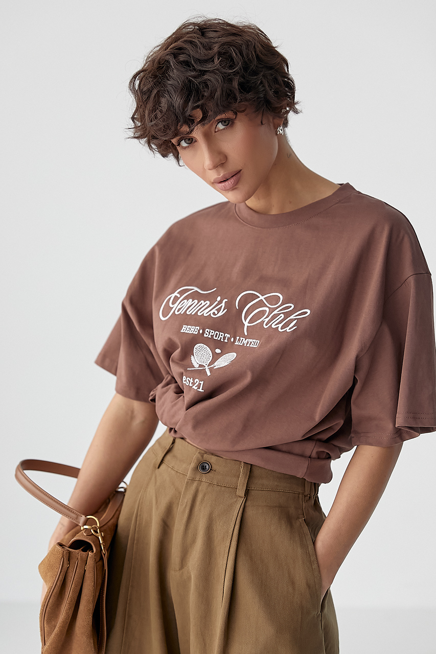 Футболка оверсайз із вишитими написами LX-10733828 Футболка оверсайз із вишитими написами LX-10733828