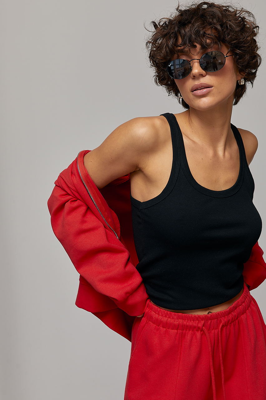 Однотонна трикотажна майка в рубчик  LX-10734109