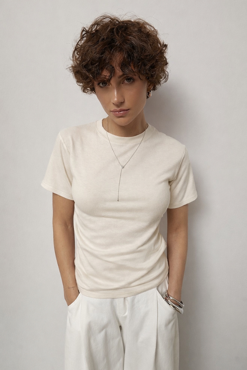 Однотонна футболка з драпіруванням  LX-10735347