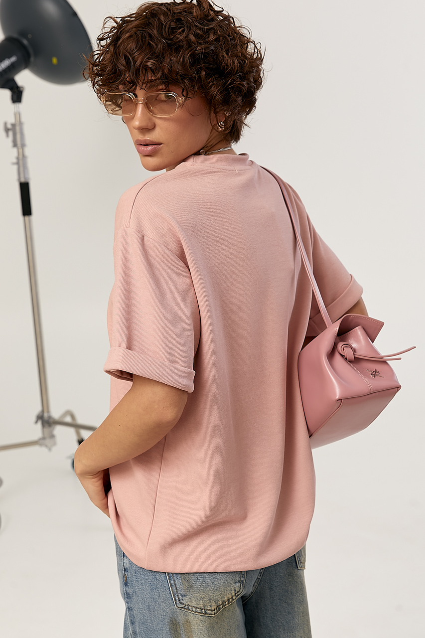 Однотонна футболка в рубчик вільного фасону  LX-10736007