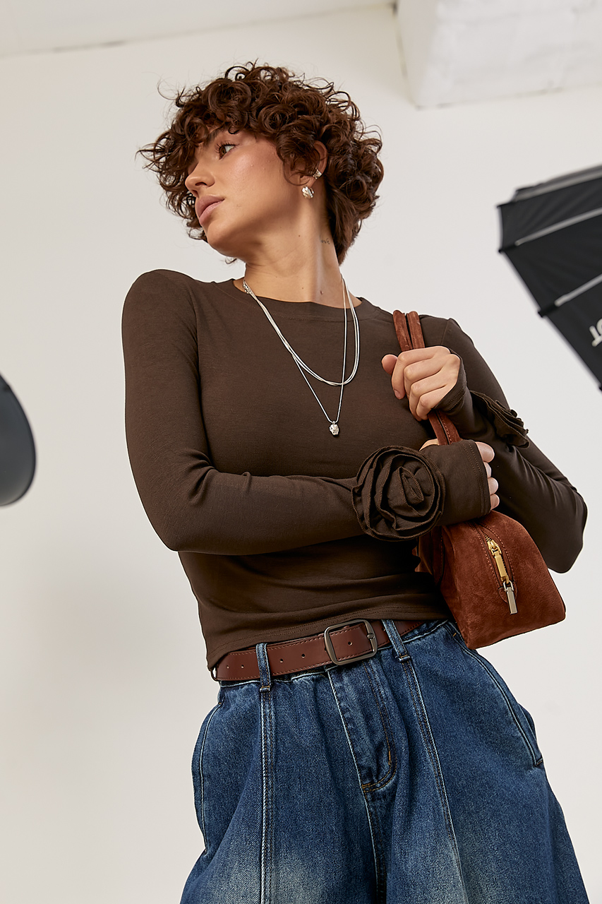 Однотонний лонг з трояндами на рукавах  LX-10736228