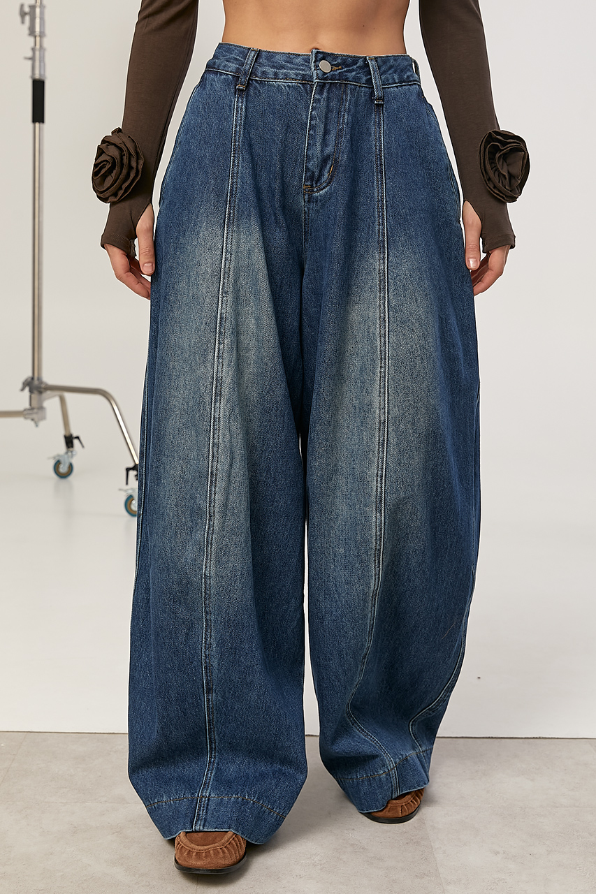 Широкі джинси Baggy з декоративними швами спереду  LX-10736423