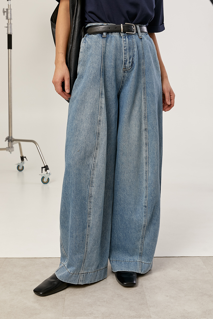 Широкі джинси Baggy з декоративними швами спереду  LX-10736440