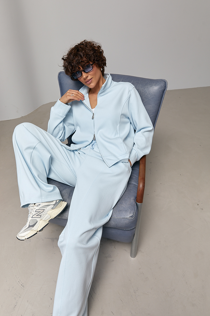Однотонний спортивний костюм з кофтою на блискавці та штанами багі  LX-10736612