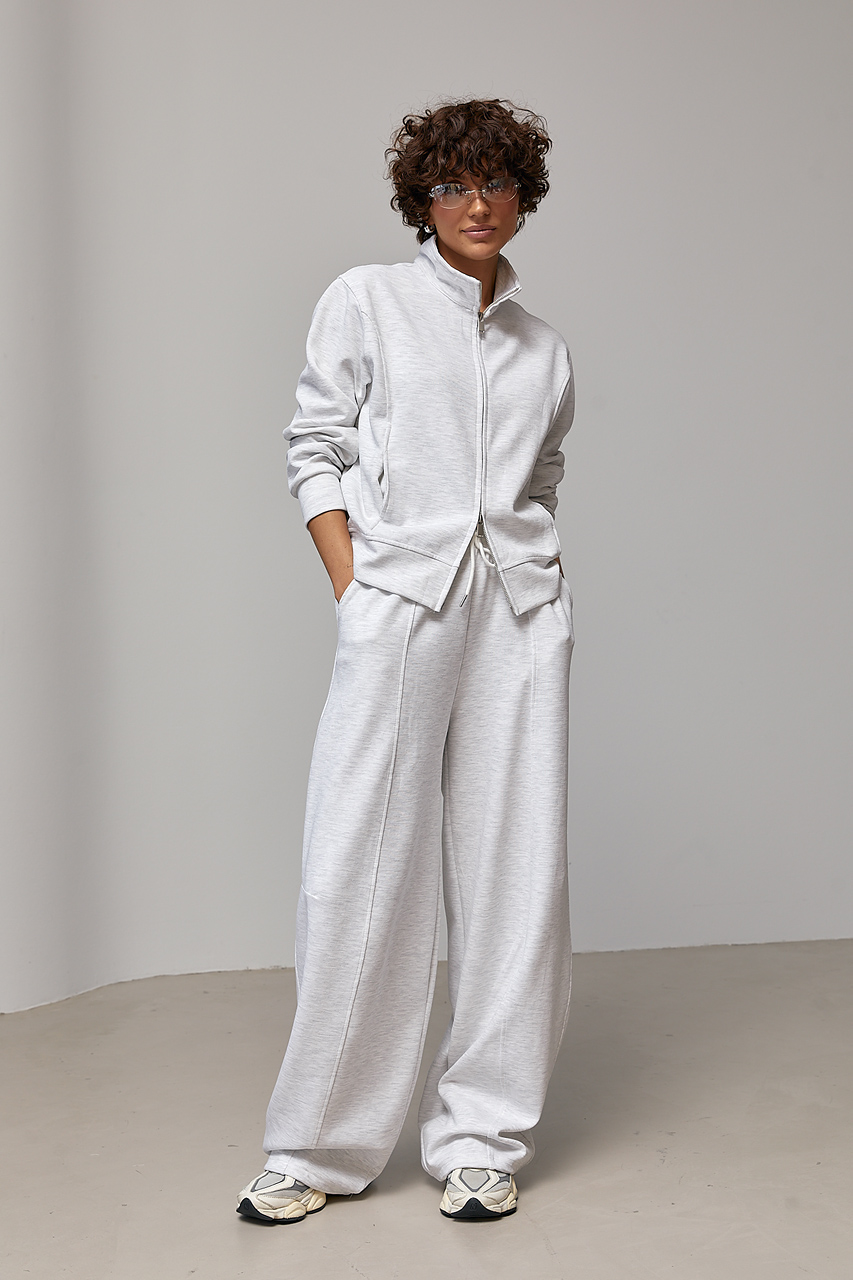 Однотонний спортивний костюм з кофтою на блискавці та штанами багі  LX-10736611