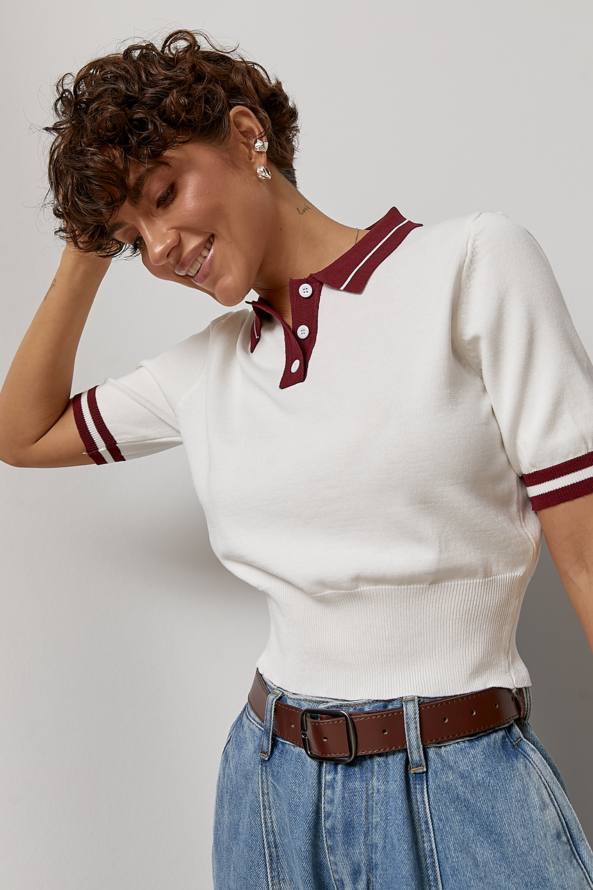 В'язане коротке поло з контрастним комірцем  LX-10737601