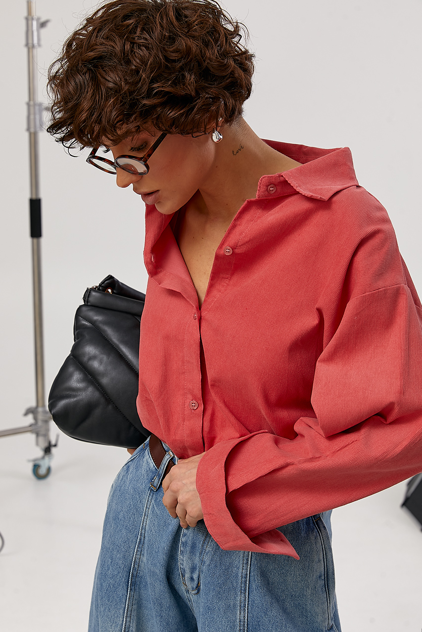 Вельветова однотонна сорочка оверсайз