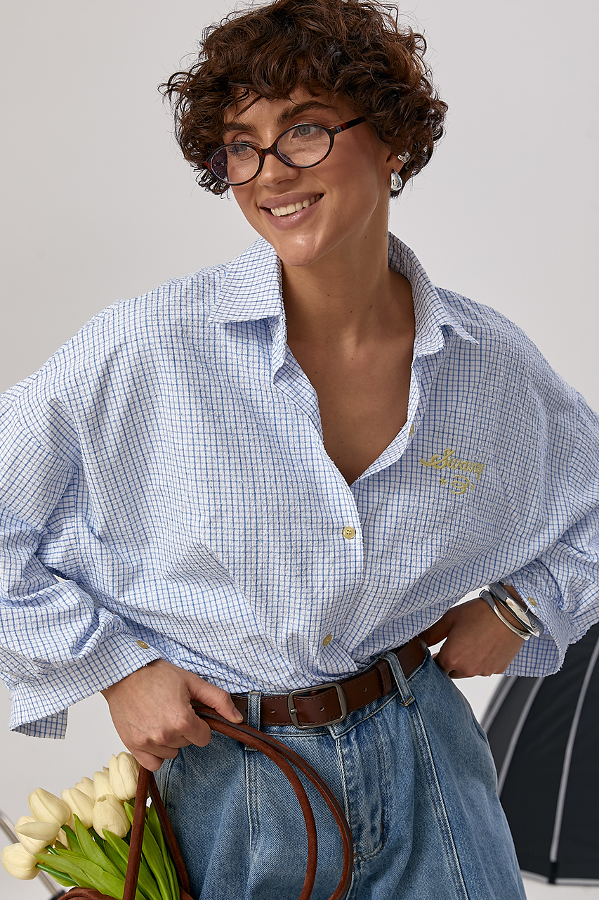 Сорочка оверсайз у клітинку з подовженою спинкою