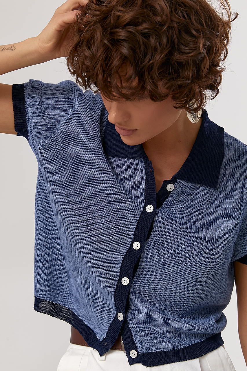 В'язане поло на ґудзиках із контрастною окантовкою  LX-10739440