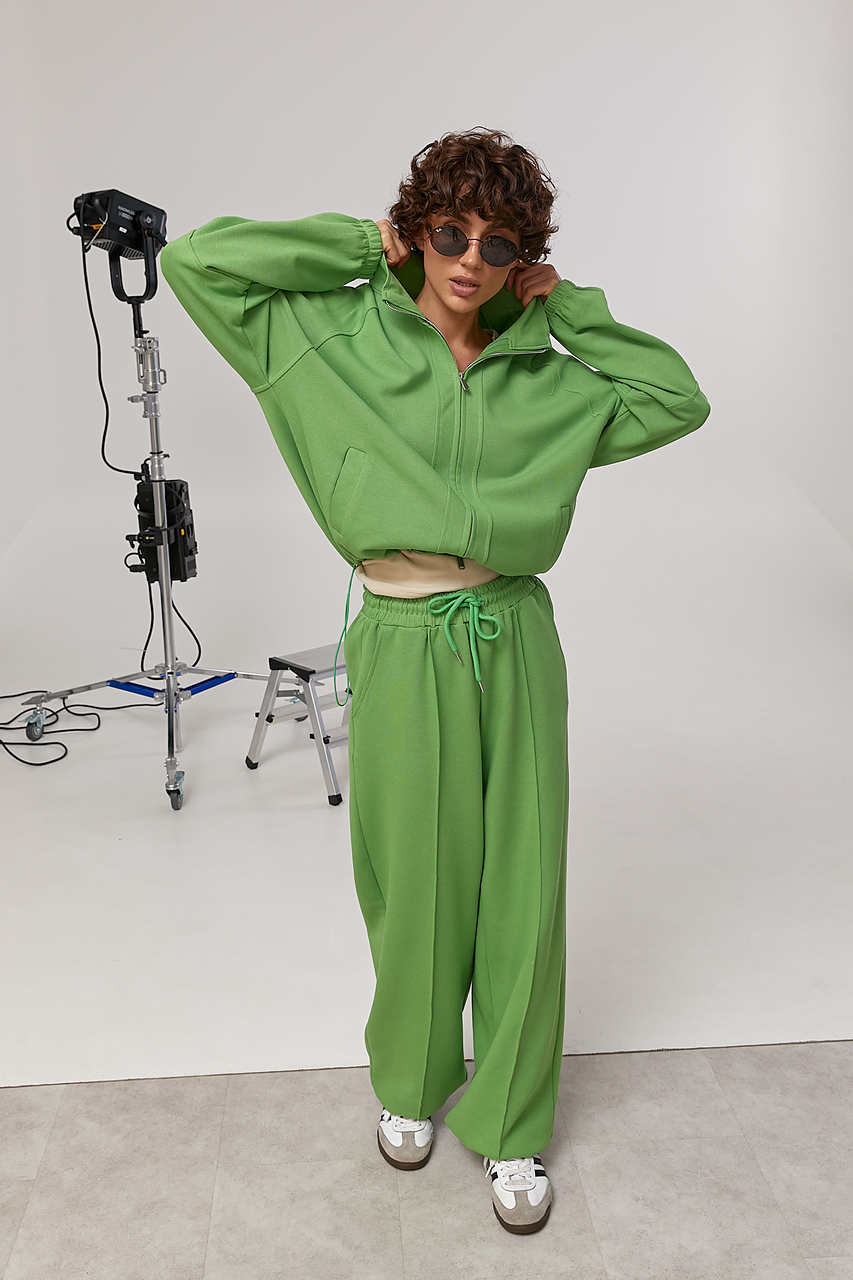 Вільний спортивний костюм із прямими штанами та кофтою з рукавами-реглан  LX-10739825