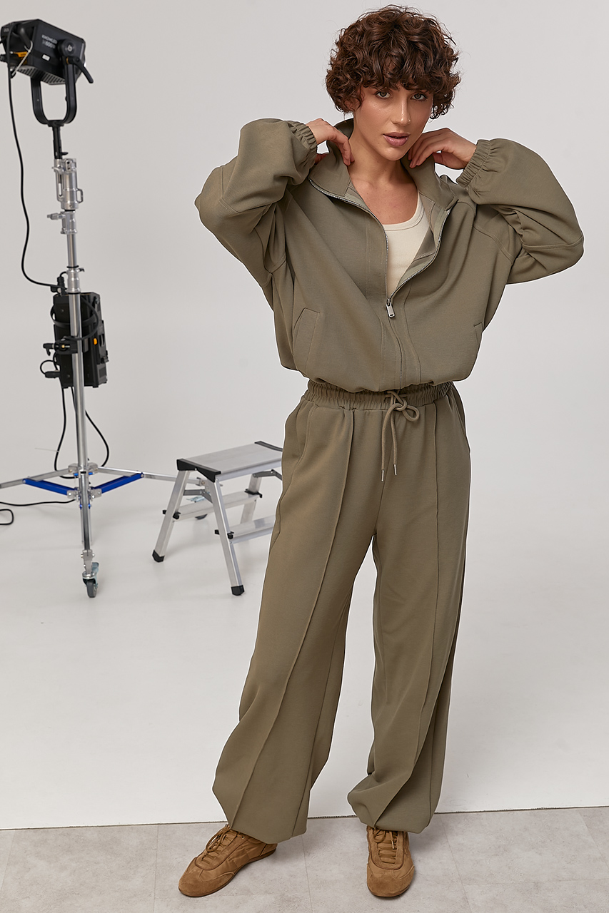 Вільний спортивний костюм із прямими штанами та кофтою з рукавами-реглан  LX-10739816