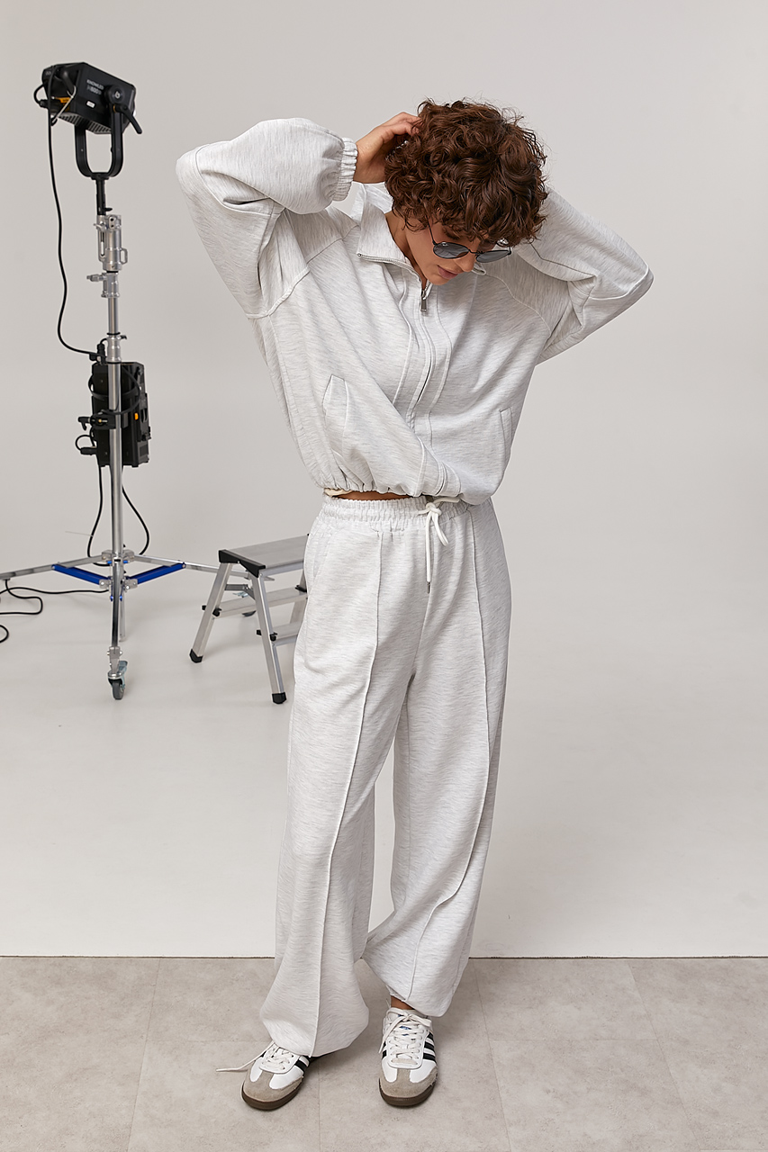 Вільний спортивний костюм із прямими штанами та кофтою з рукавами-реглан  LX-10739811