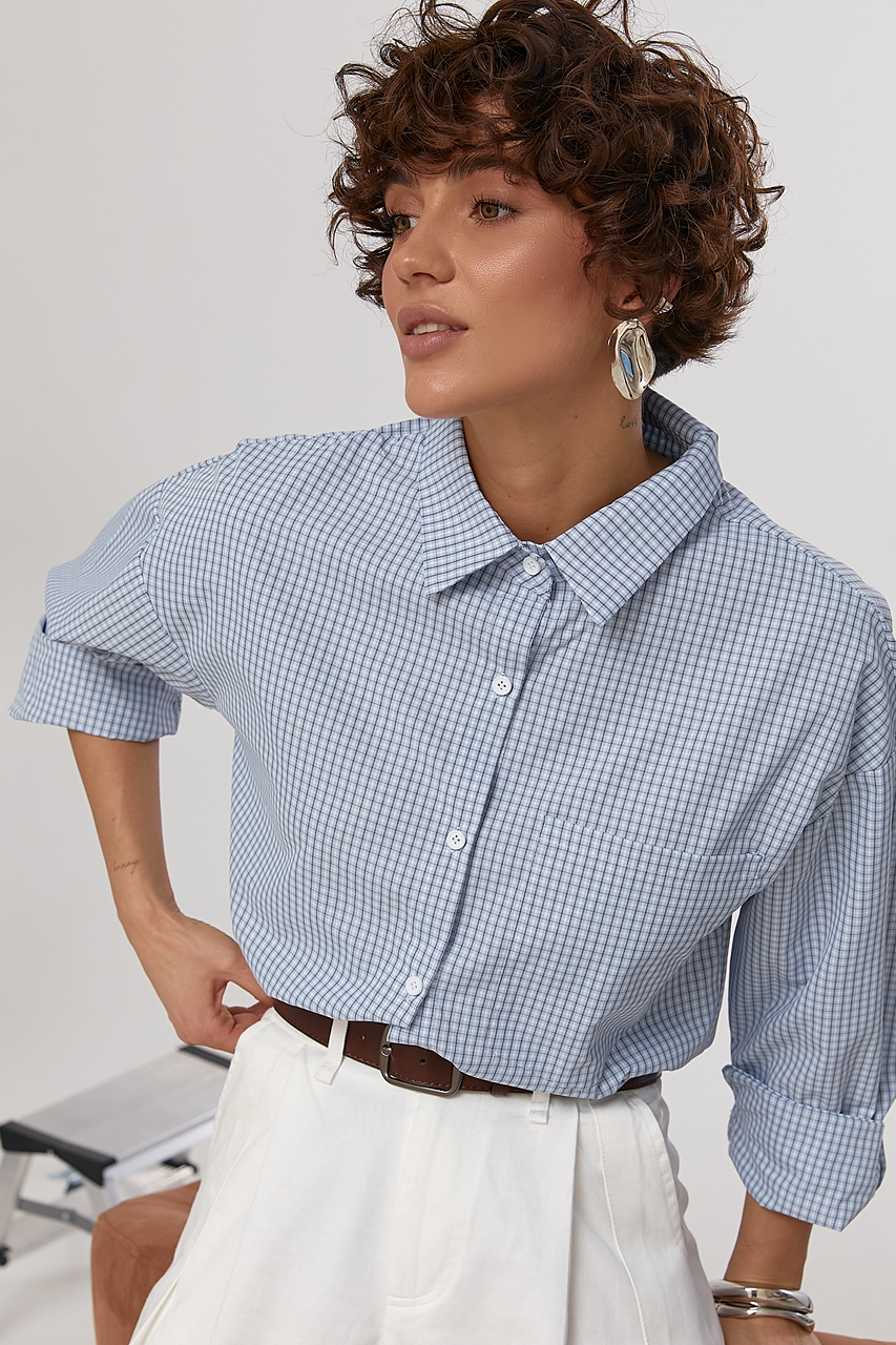 Класична сорочка на ґудзиках у дрібну клітинку  LX-10740712