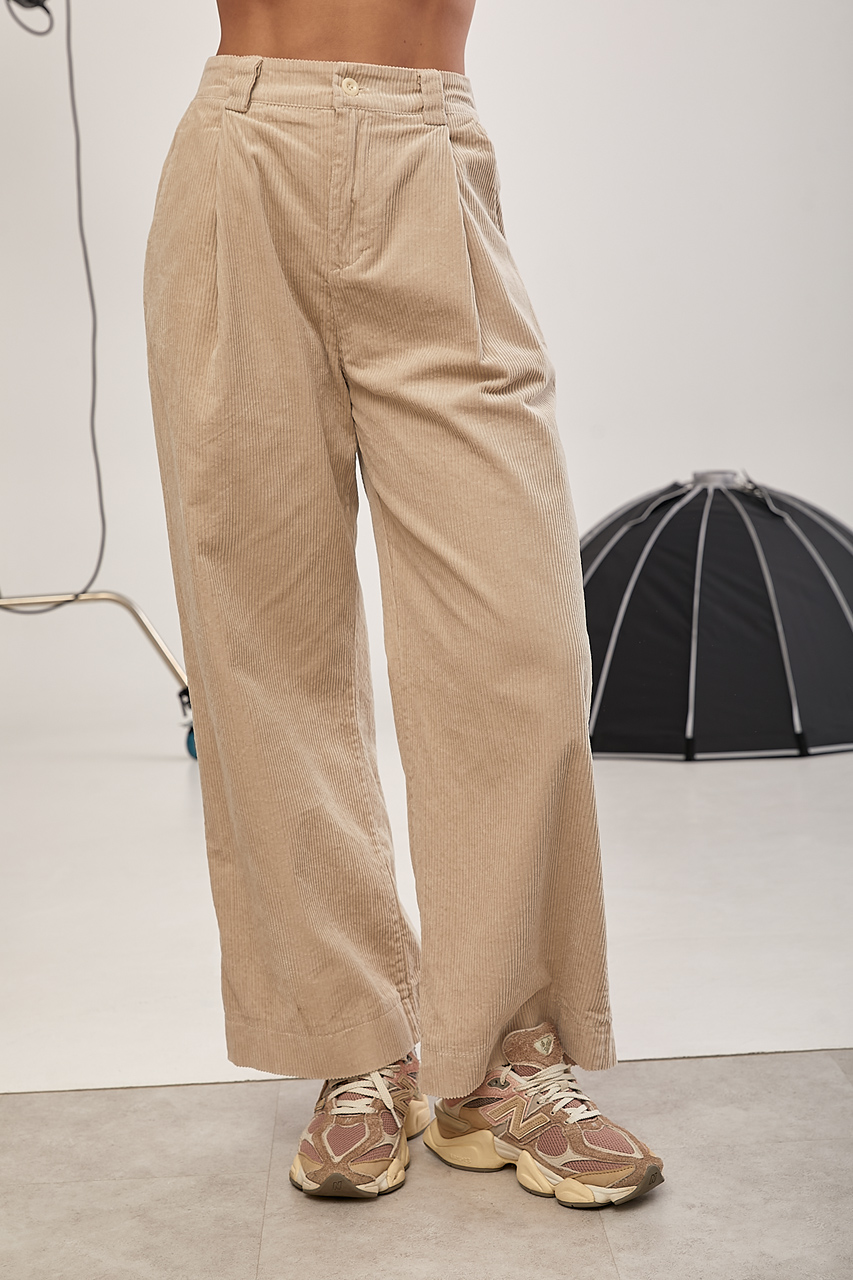 Широкі вельветові штани зі складками  LX-10740826