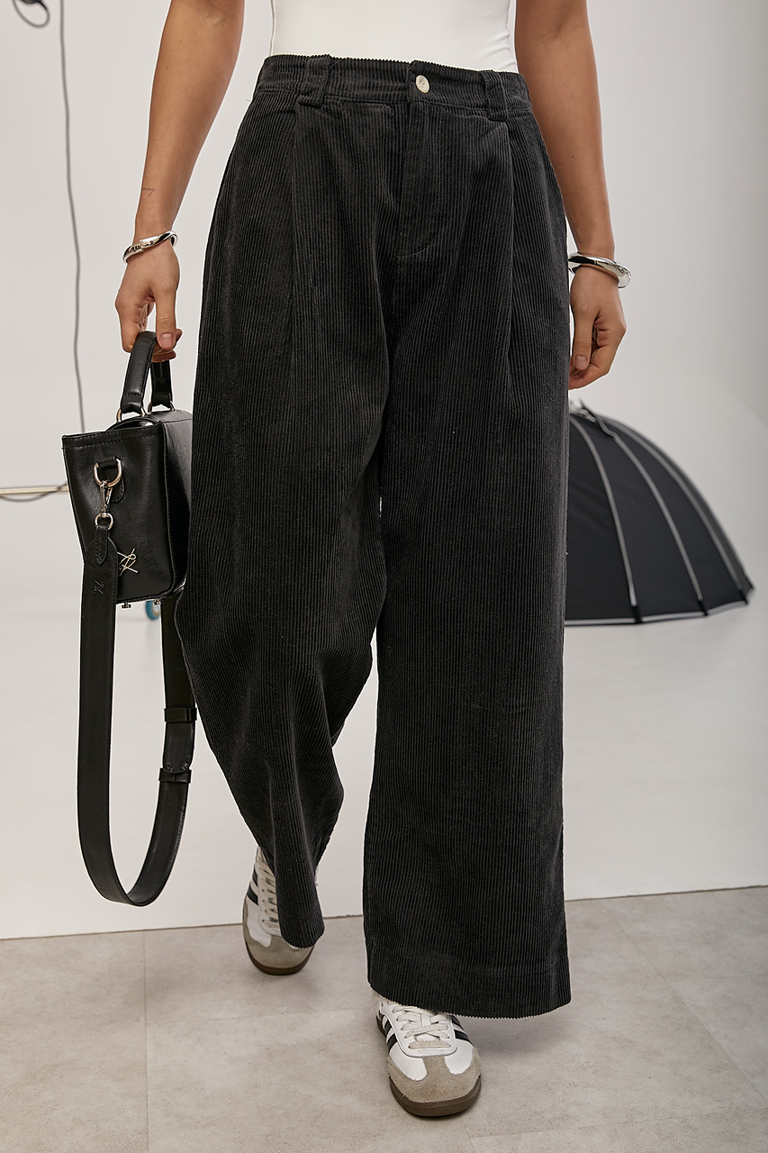 Широкі вельветові штани зі складками  LX-10740809