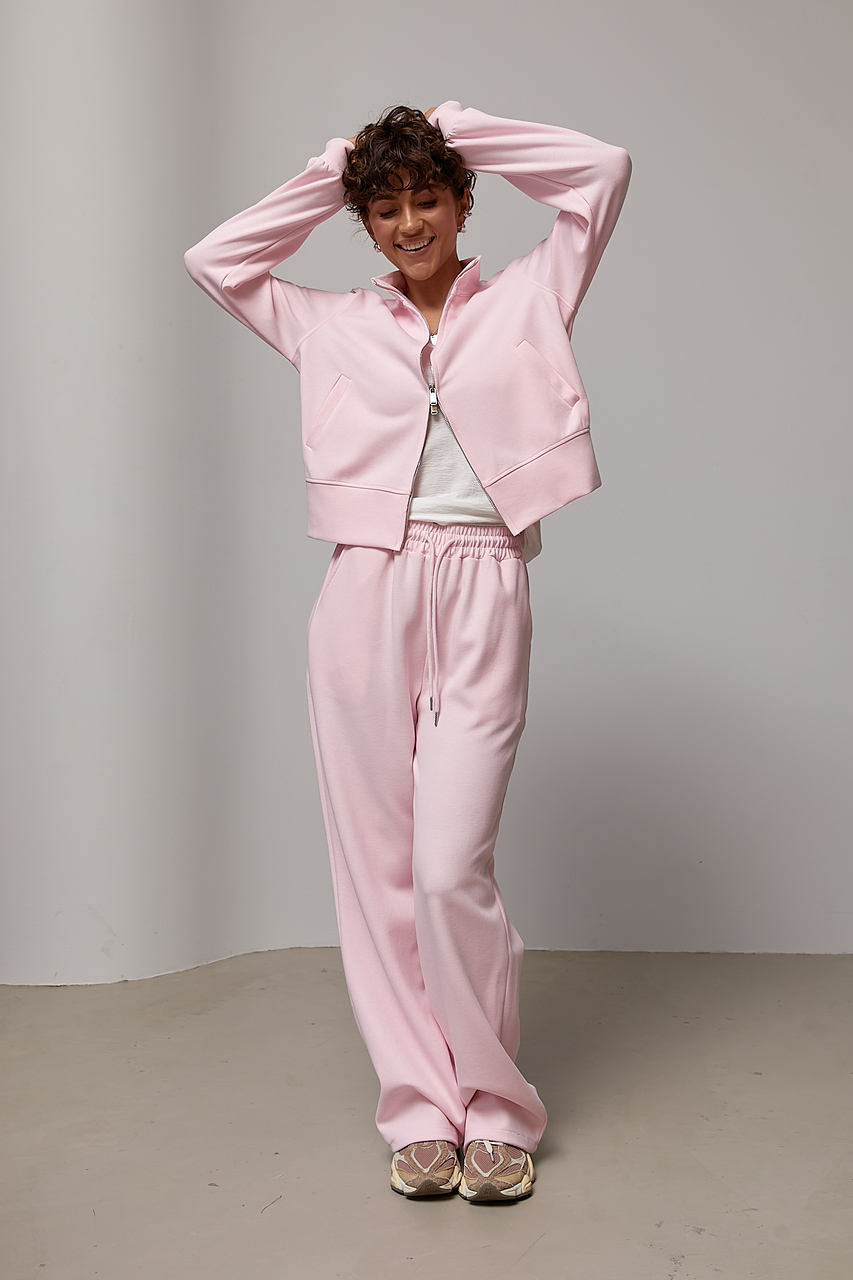 Однотонний спортивний костюм із прямими штанами та кофтою на блискавці  LX-10741214