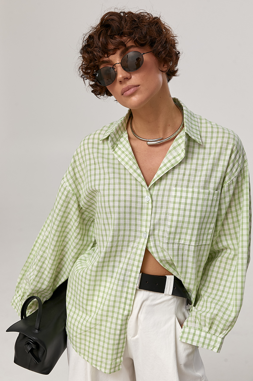 Сорочка в клітинку з вишитим надписом на спині  LX-10741332