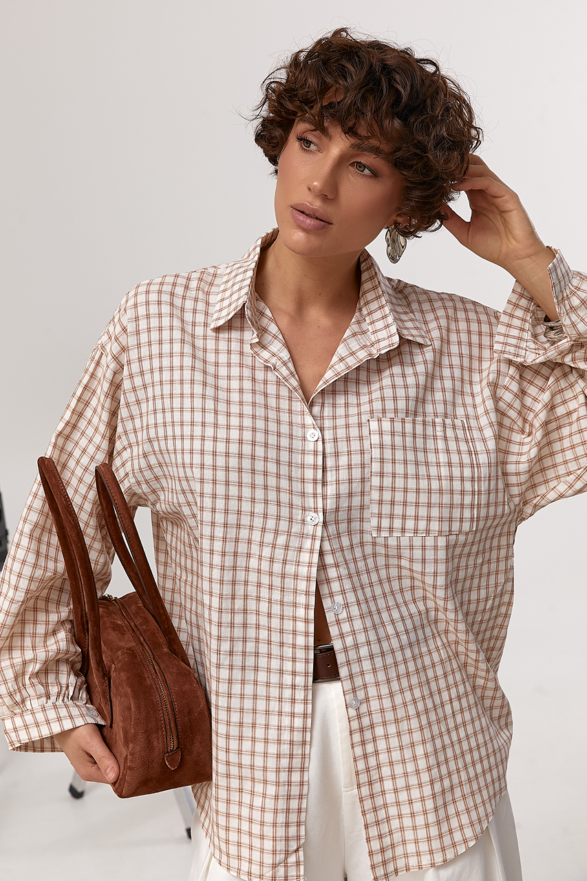 Сорочка в клітинку з вишитим надписом на спині  LX-10741328