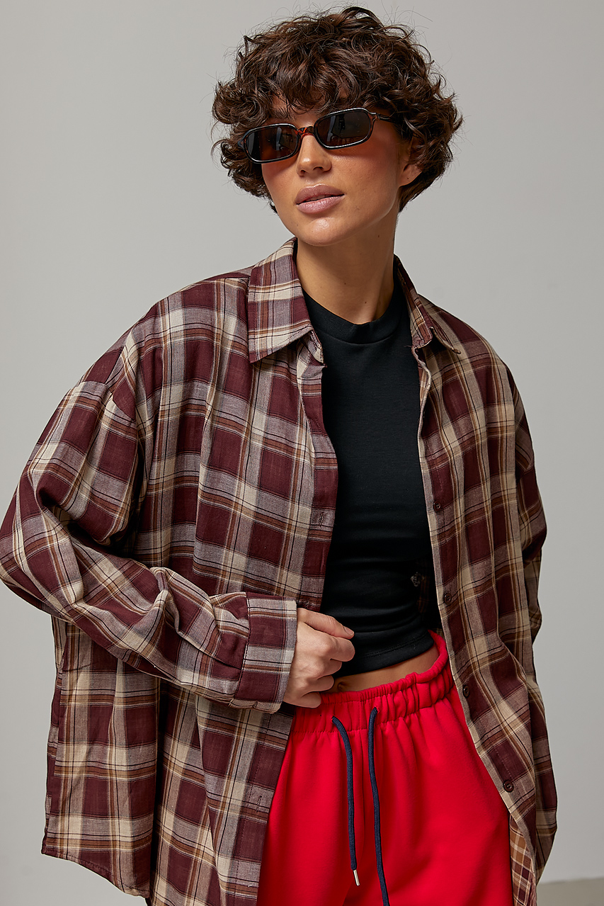 Класична картата сорочка вільного фасону LX-10742435 Класична картата сорочка вільного фасону LX-10742435