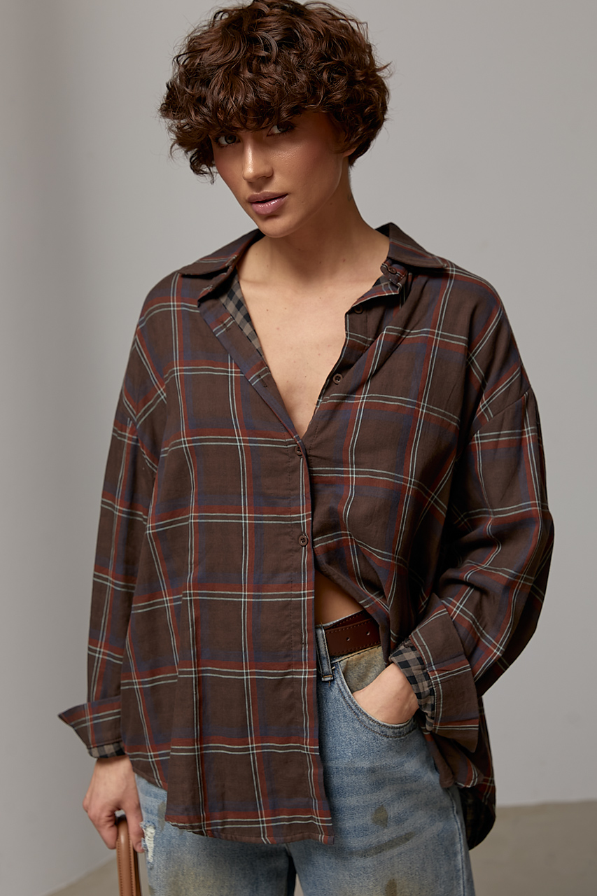 Класична картата сорочка вільного фасону LX-10742451 Класична картата сорочка вільного фасону LX-10742451